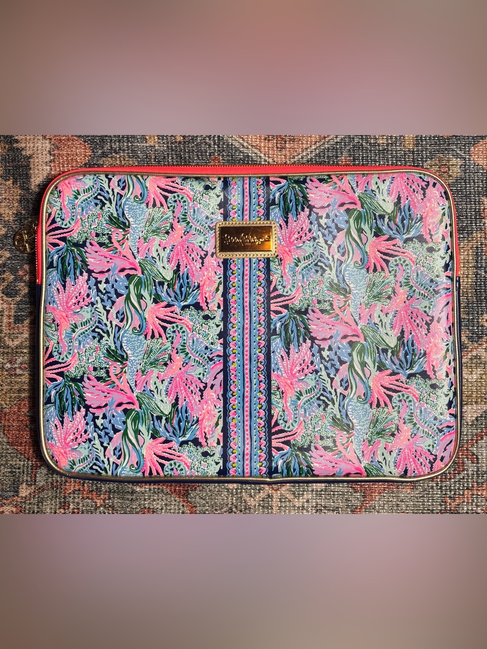 Lilly Pulitzer Laptop Sleeve Bringing Mermaid Back 15” Pink Blue Coral